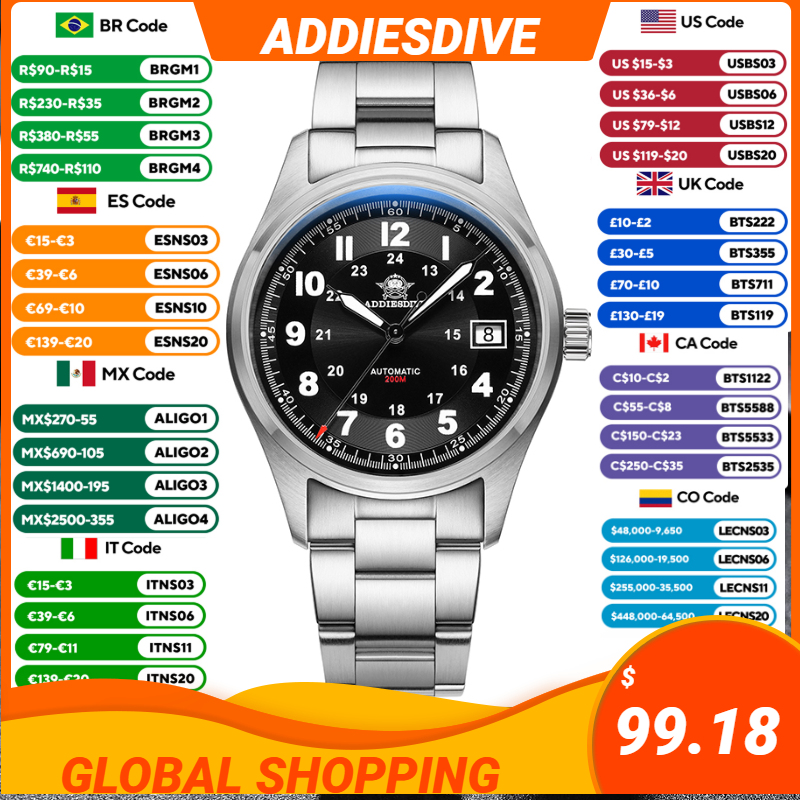 Anti Blue Light Film - ADDIESDIVE Orologi da uomo meccanici automatici